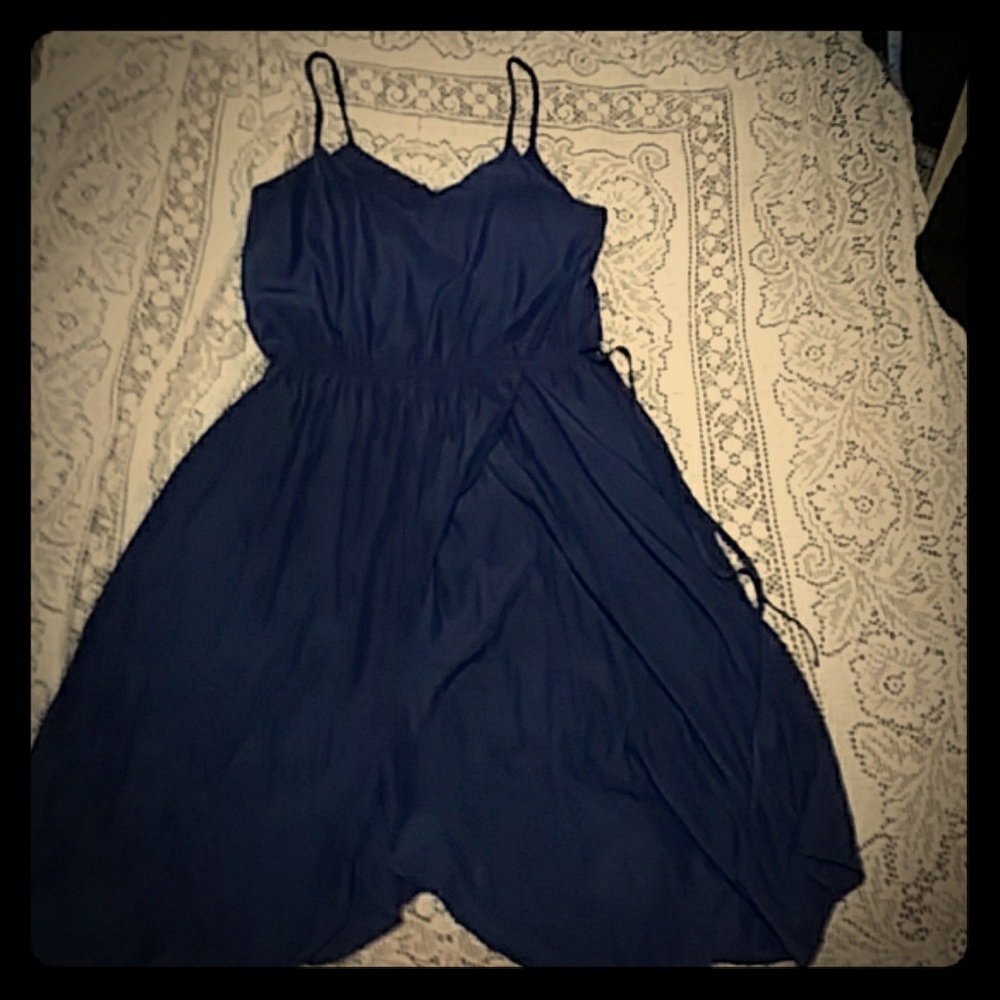 Comet Blue V neck cami wrap midi belted dress